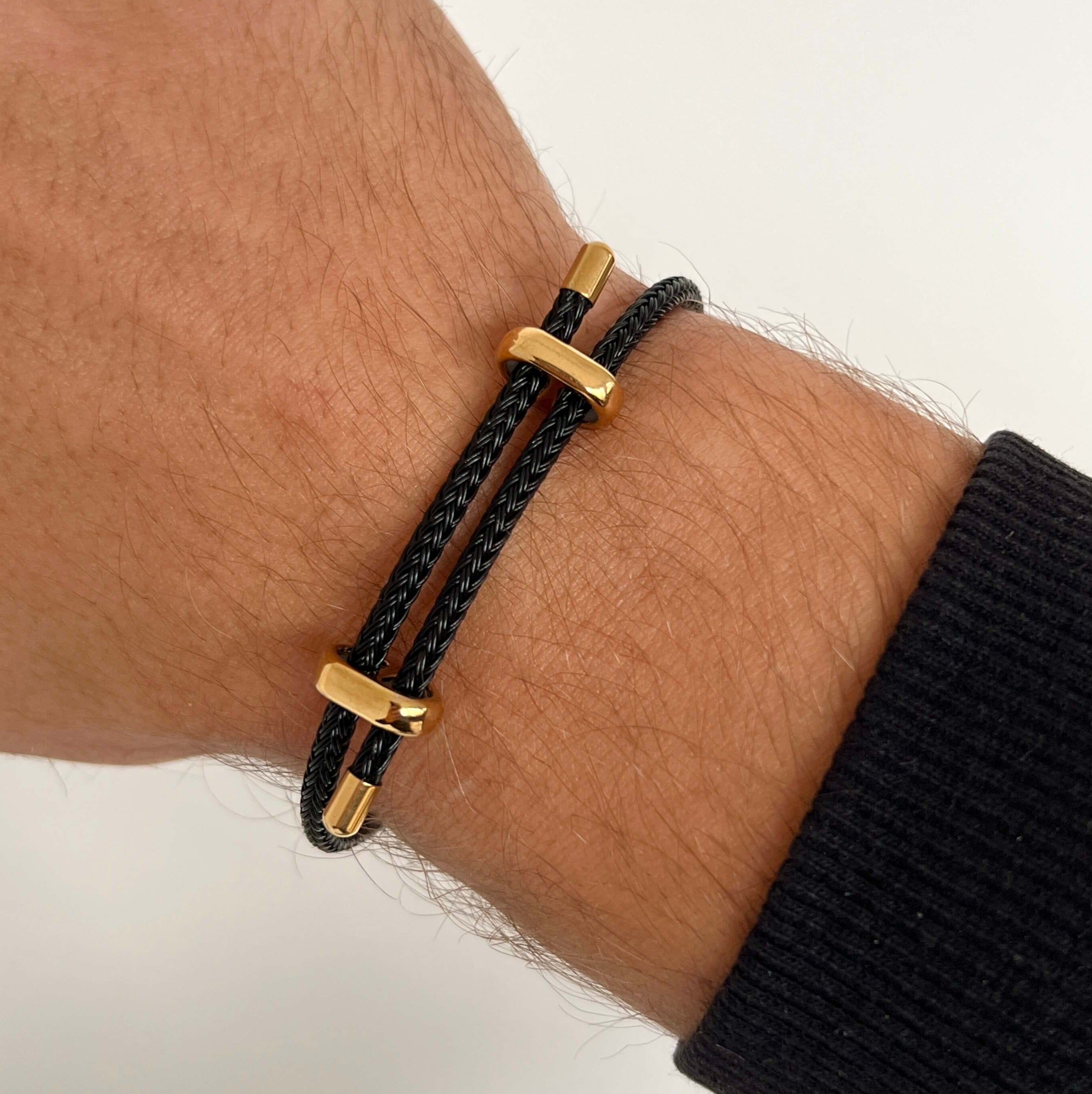Woven steel rope armband black