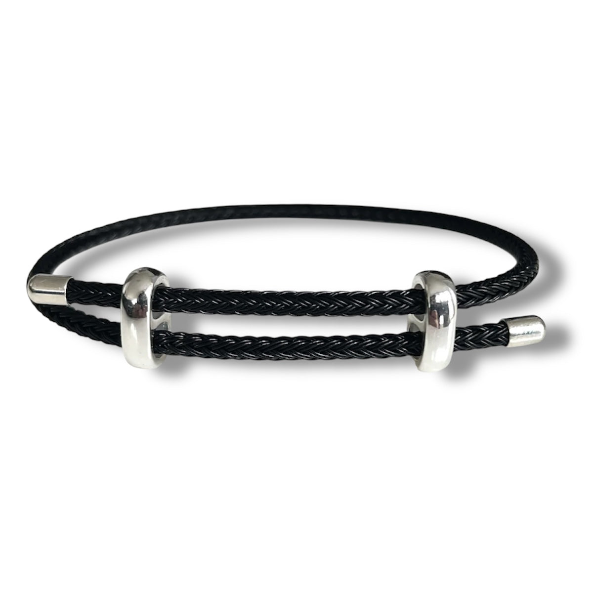 Geflochtenes Stahlseil-Armband – Silber-Schwarz