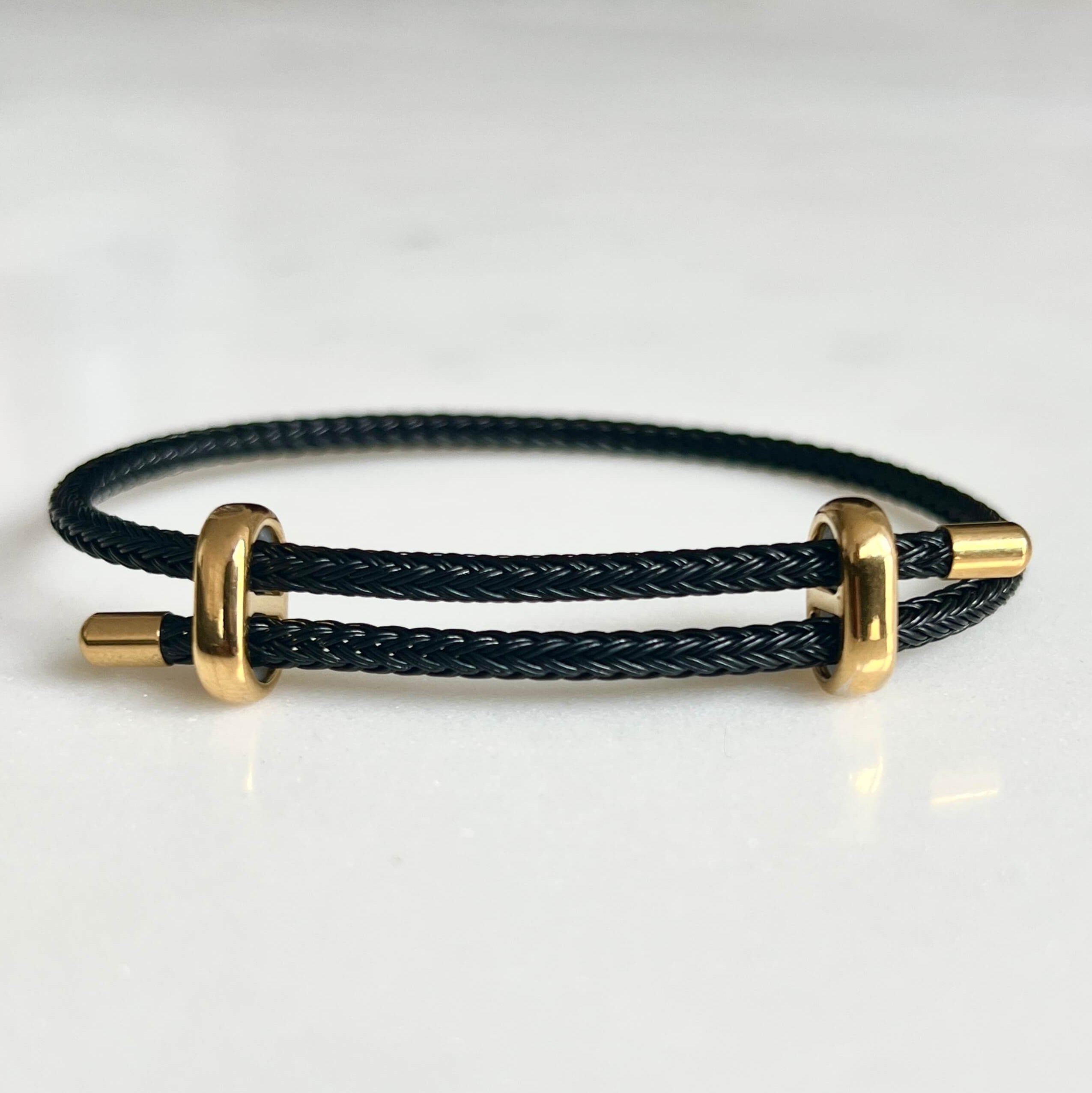 Woven steel rope armband black