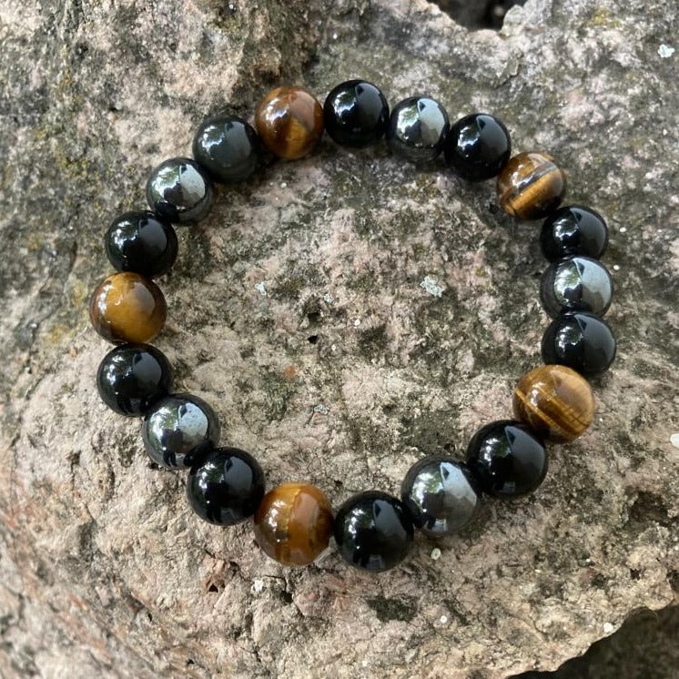 DREIFACHER SCHÜTZER Tigerauge - Hämatit - Schwarzer Obsidian