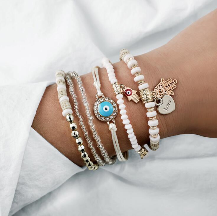 Hamsa Charm Armband Set