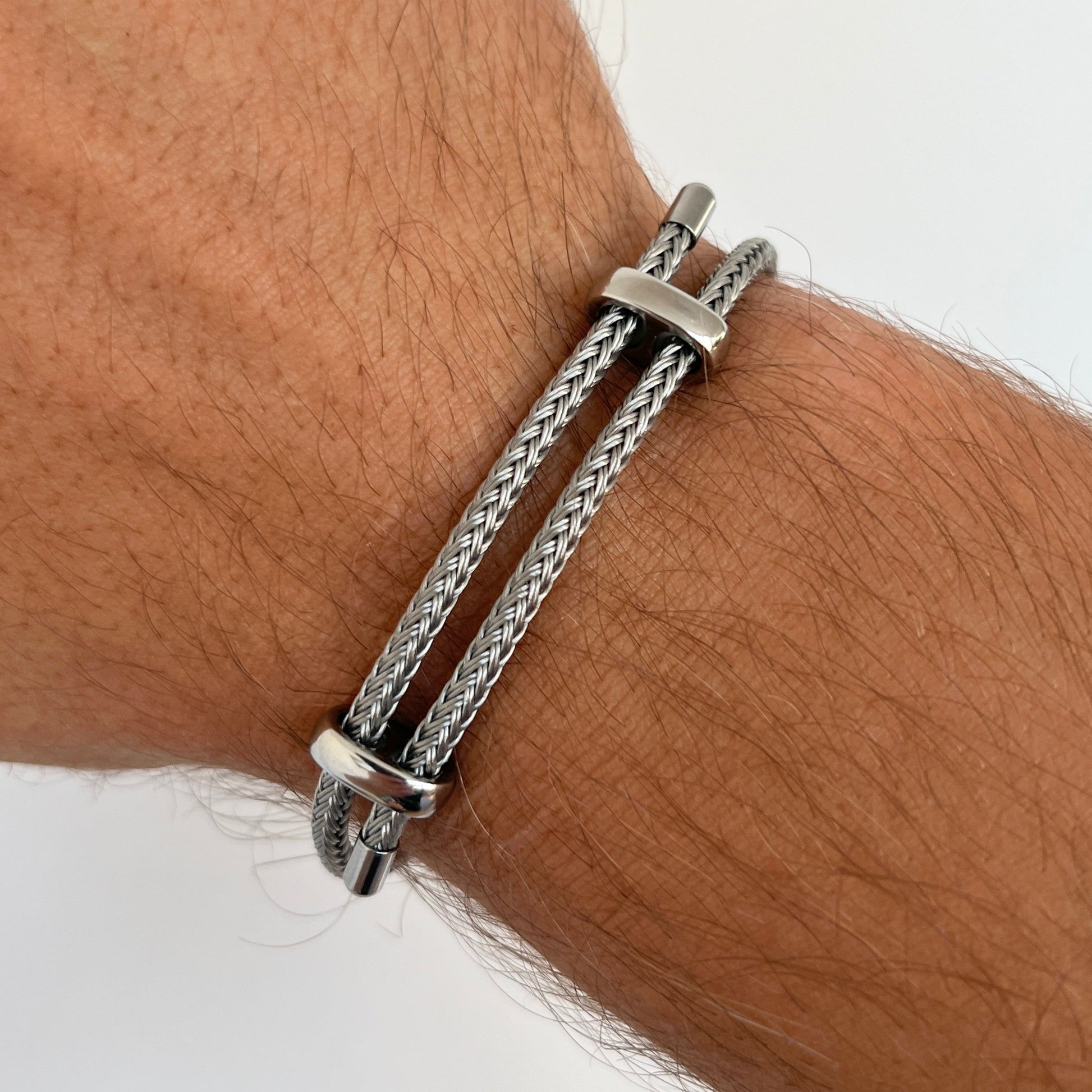 Woven steel rope armband silver edition