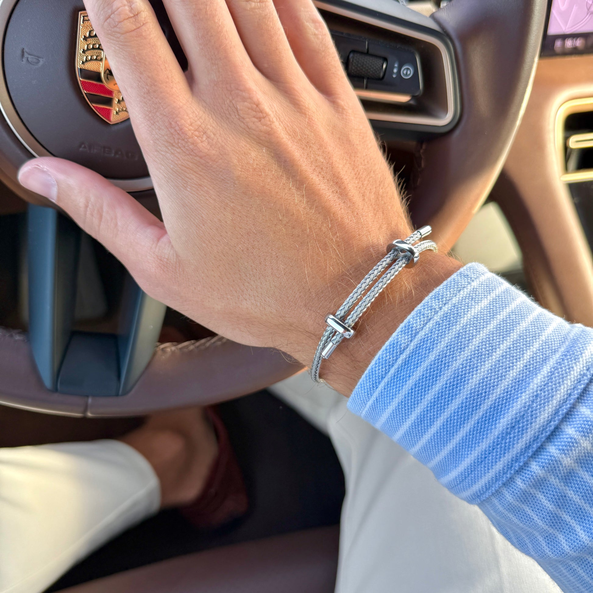 Woven steel rope armband silver edition