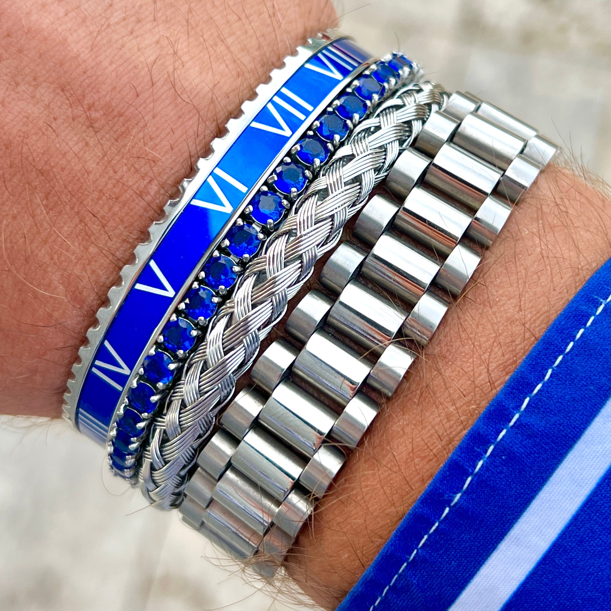Roman Speed armband silver blue bezel style