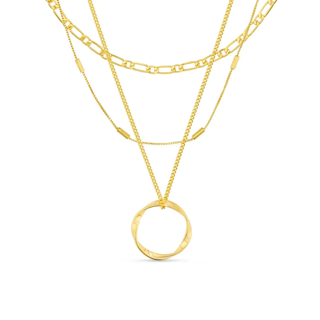 Goldene dreireihige Halskette mit offenem Kreis