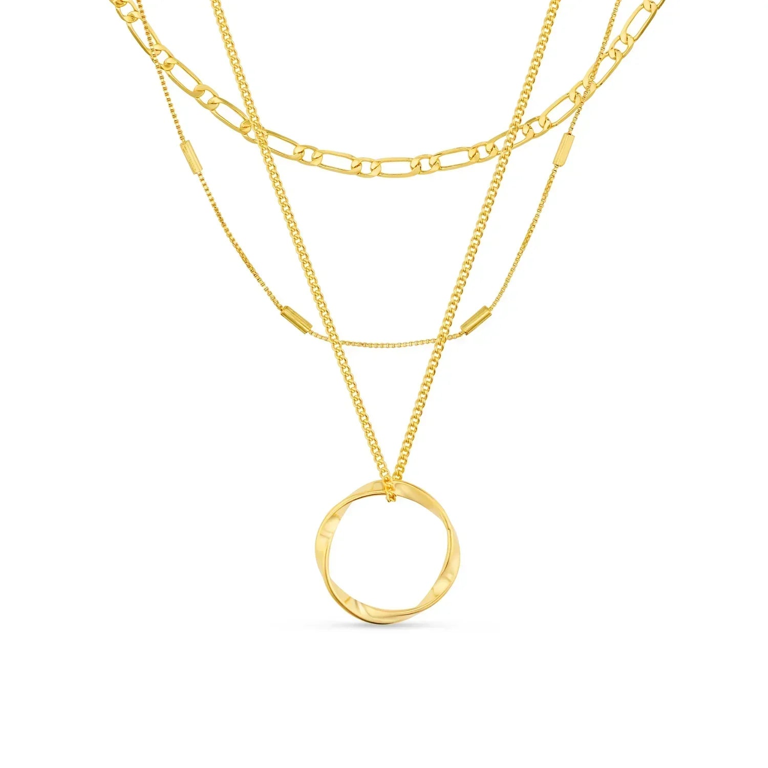 Goldene dreireihige Halskette mit offenem Kreis