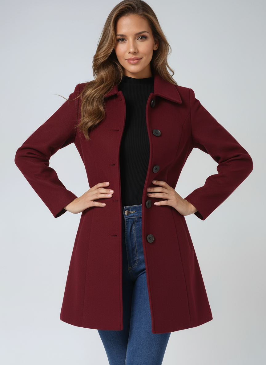 Damen Winter Trenchcoat mit Ein Knopf Leiste