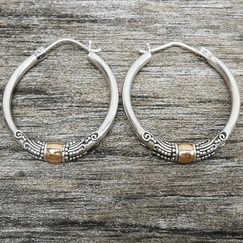 Vintage-Silber Kreolen mit graviertem Muster