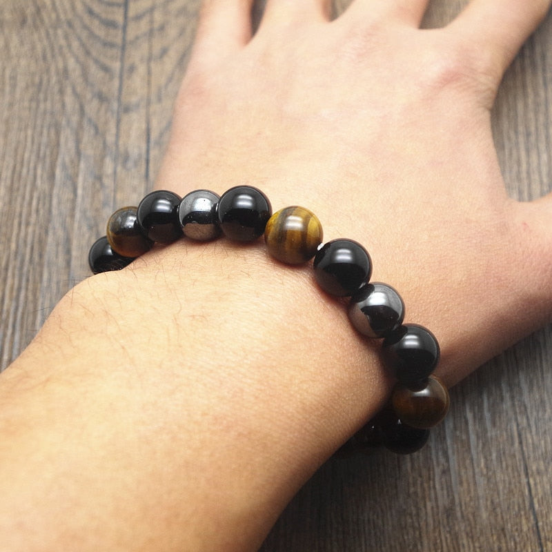 DREIFACHER SCHÜTZER Tigerauge - Hämatit - Schwarzer Obsidian